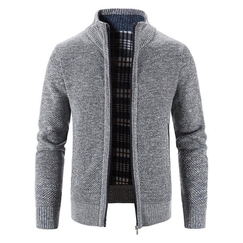 Autumn Winter Men's Stand-up Collar Knit Sweater Autumn Winter Cardigan Tops Korean Slim Solid Color Sweatercoat Jacket