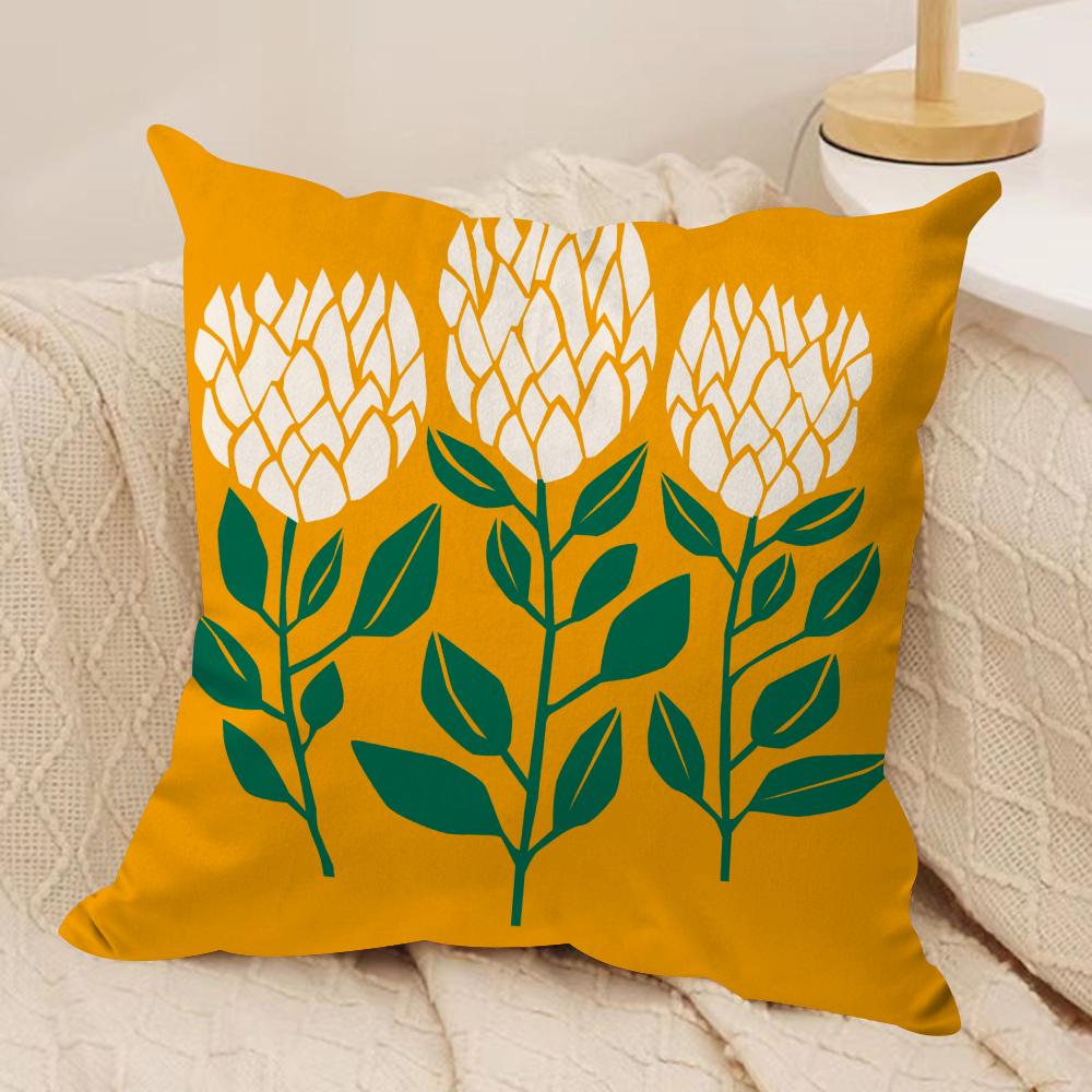 Plants and Flowers Cushion Cover Soft Plush Fabric Double-Sided Printed Sofa Cushion Cover for All Seasons Home Decor Gift