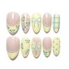24PCS Vintage Green Plaid Almond Press On Nails Cute Fruit Bow Sweet Strawberry French Fake Nails for Women Girls Ins Nails Tips