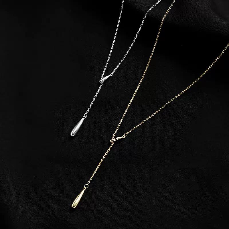 Elegant S925 Sterling Silver Water Drop Necklace - Women's Luxury Niche Design Choker with a Simple, Trendy Style.
