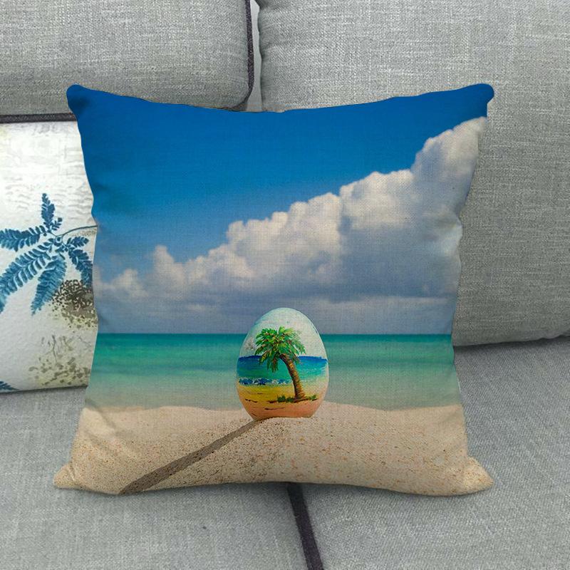 Cartoon Seaside Vacation Digital Printing Short Plush Pillow Covers Decorative For Car Sofa Office Cushion Cover Home Goods