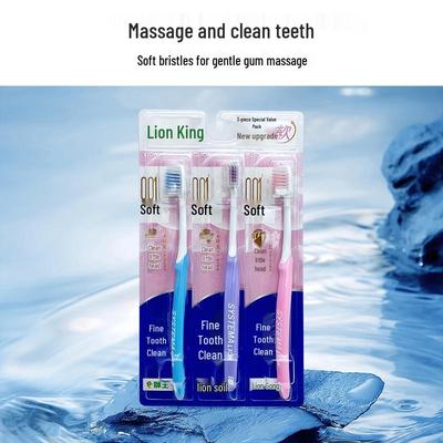 Japan Lion Soft-Bristle Compact Toothbrush for Gentle Gum Care, Small Brush Head, 3-Pack