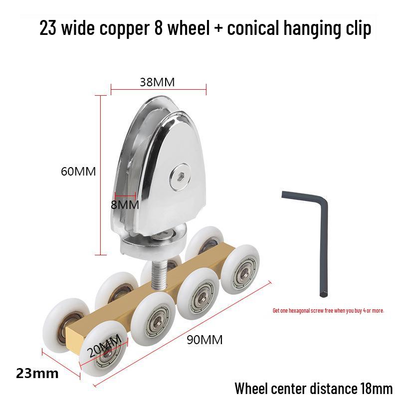Glass Shower Sliding Door Wheel and Tapered Hanging Clip Pulley