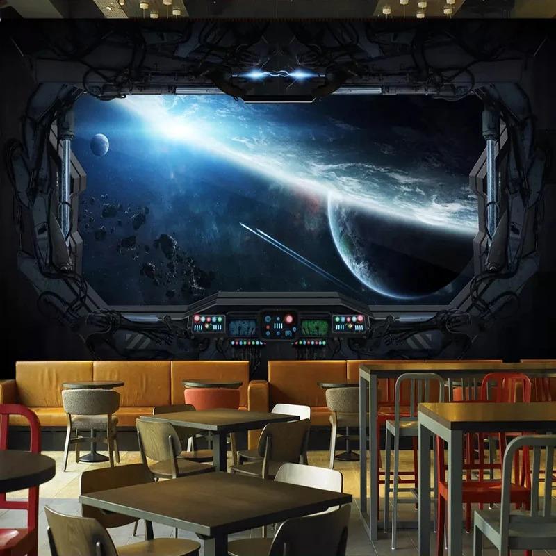 Custom 3D Photo Wallpaper Personality Cosmic Space Cabin Spacecraft Wall Painting 3D Restaurant Hotel Internet Gaming Room Mural Wall Paper