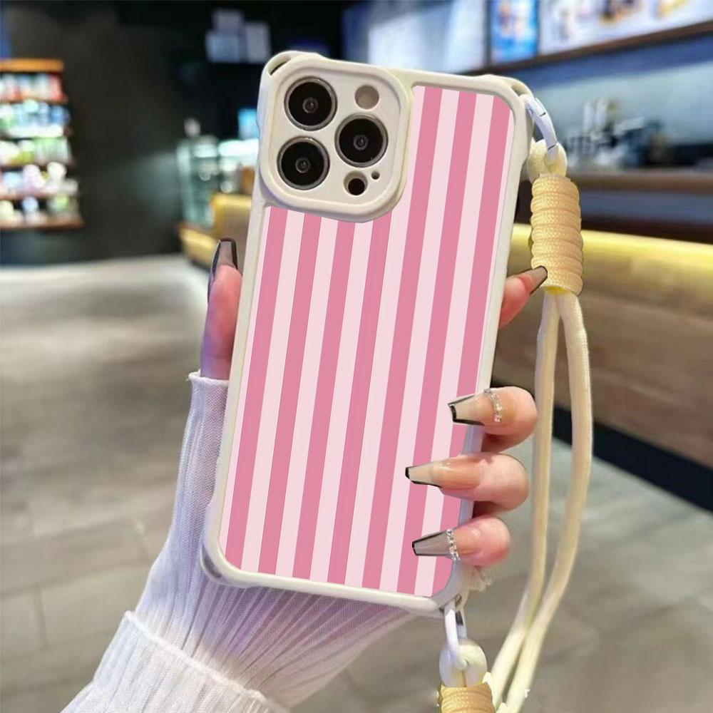 Colorful Striped INS Couple For Iphone 17 16 15 14 12 Phone Cases Four Corner Anti Fall Chain Case Lens Protection Shockproof