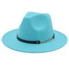 Shanghai Gentleman Felt Hat Belt Chain Top Hat Light Bottom Fedora Hat Big Brim Hat