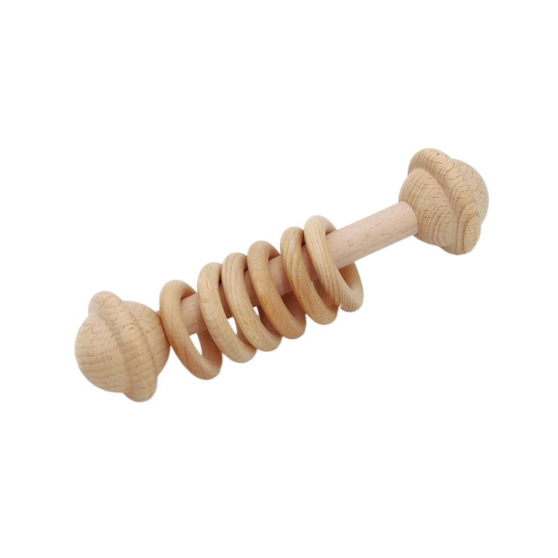 Beech Handbell Infants Baby Toy Solid Wood Unpainted Wooden Ring Soothing Funny Exercise