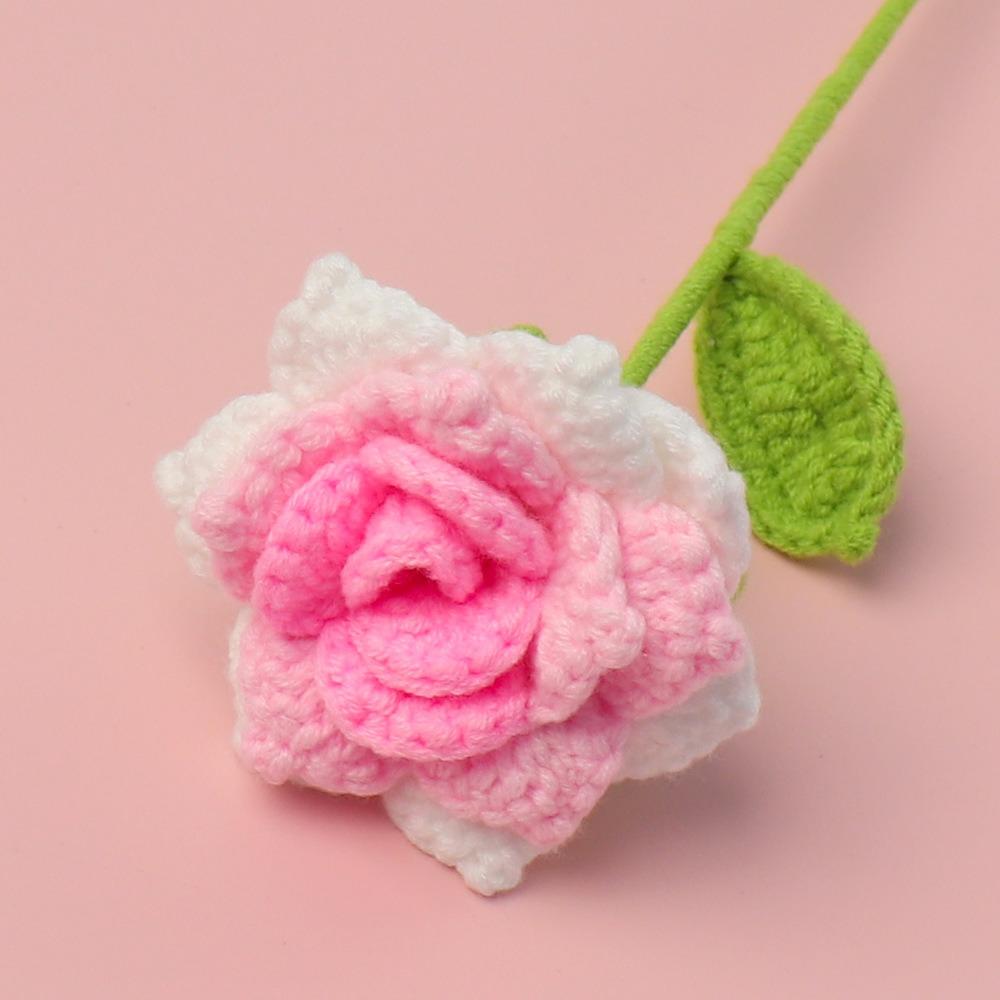 DIY Hand Woven Roses Pointed Leaf Romantic Knitting Flowers New Crochet Rose Flower  Anniversary