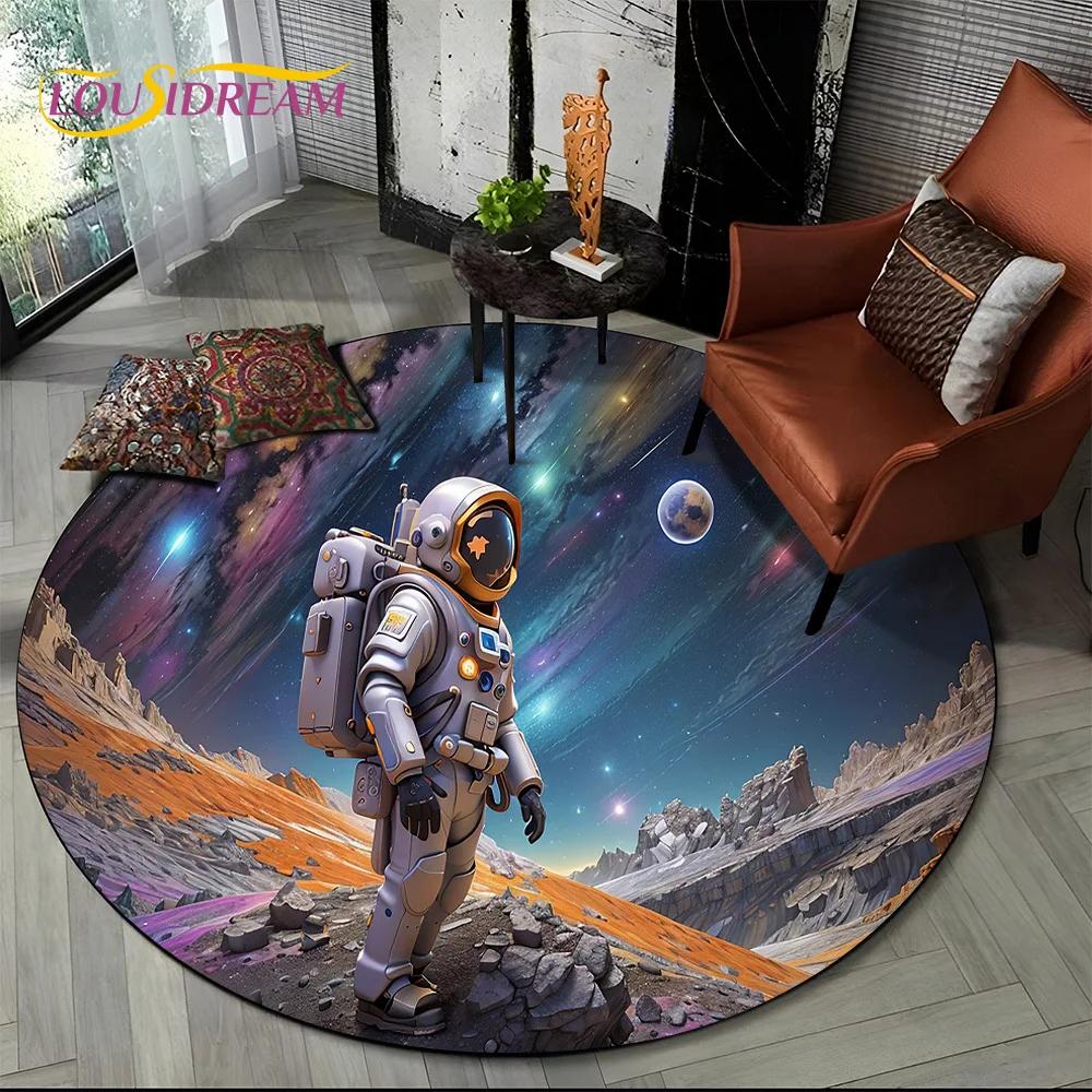 Astronaut Vesmír Kosmonaut 3D Vesmír Kreslený Kulatý Oblastní Koberec Kobereček pro Obývací Pokoj Ložnici Dětský Dekor, Podložka pro Domácí Zvířata Protiskluzová