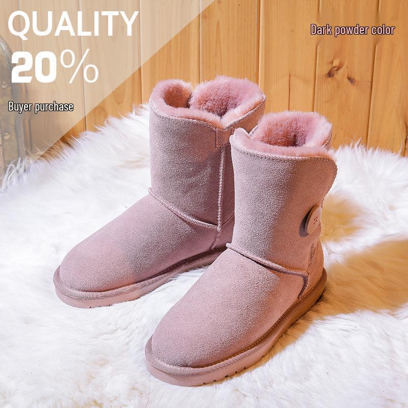 Korean Style Mid-Calf Snow Boots for Women - Warm, Non-Slip, Cowhide, Velvet Lined, Fashionable & Versatile for Winter 2025