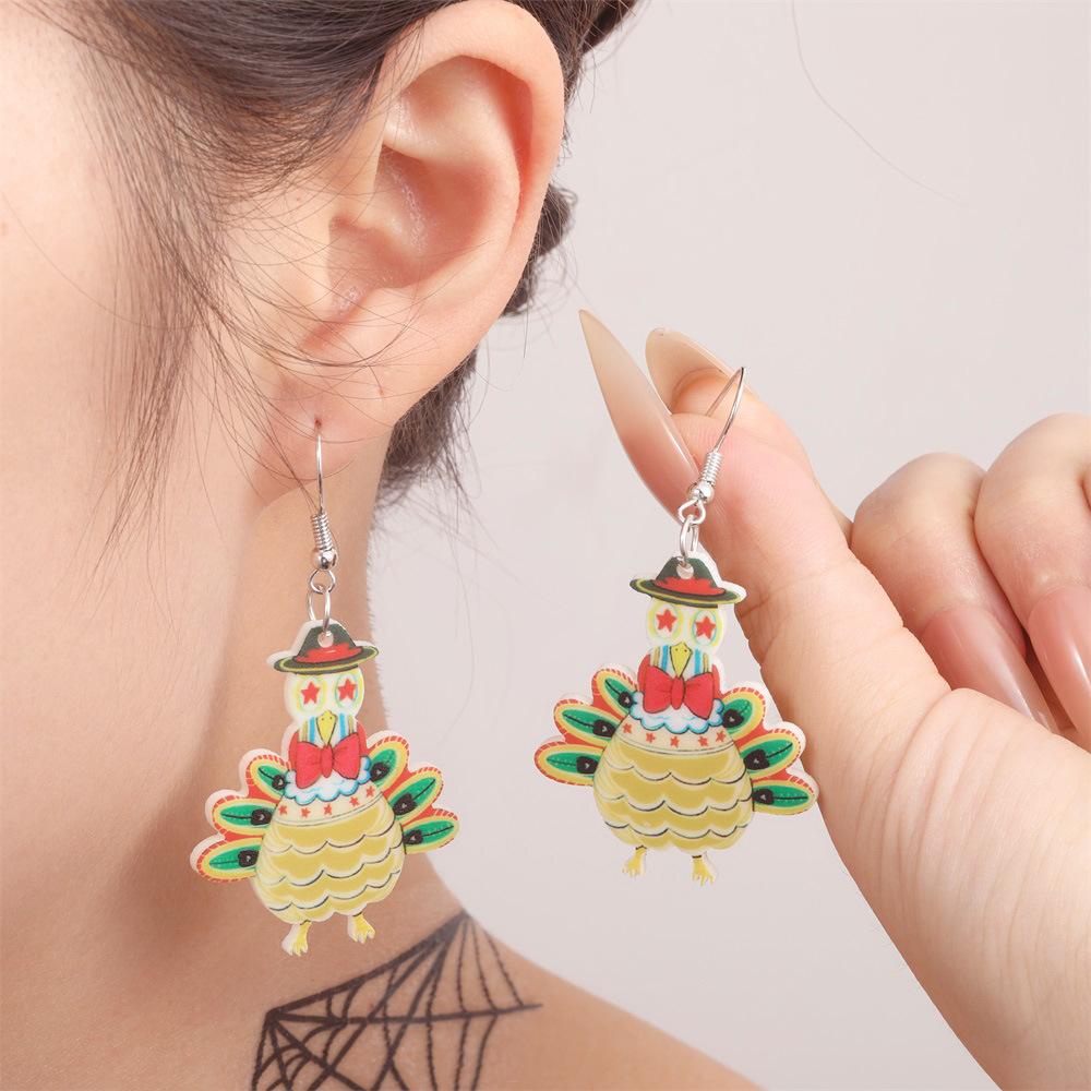 Semi-Managed Eco-Friendly Acrylic Earrings, Personalized Thanksgiving Turkey Earrings 1 Pair Of Earrings