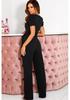 2024 Sommer Damen Eleganter Jumpsuit mit Bindegürtel und V-Ausschnitt, Kurzarm, Weiter Bein