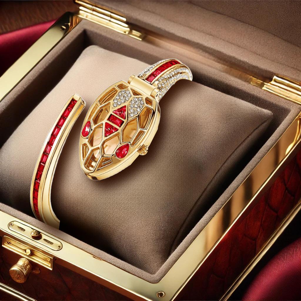 2025 Neue Damenmode, Leichter Luxus, Nischen-Quarzuhr im modischen Schlangenarmband-Stil mit Temperament