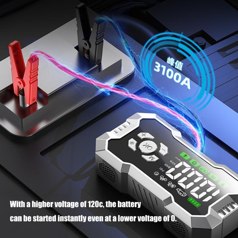 Car Jump Starter Cordless Electric Tire Inflator Mobile Power Car Battery Booster Digital Display Air Pumps with Flashlight