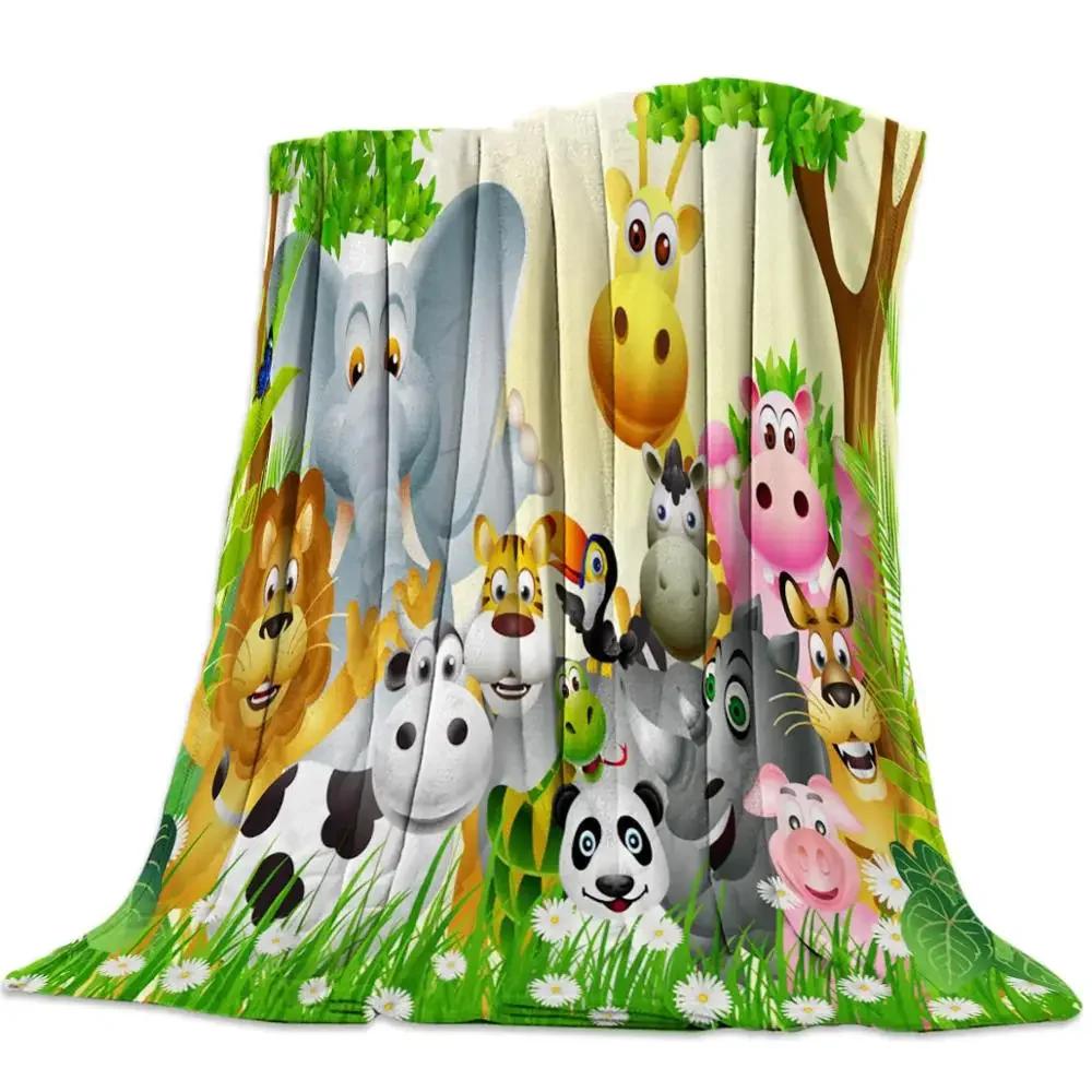 Flannel Blanket for Bed Cartoon Forest Animal Tree Fox Bear Rabbit Kids Throw Blanket Portable Super Soft Blanket Warm King Size
