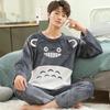Vinter Fortykkede Varme Flanel Mænd Pyjamas Sæt Langærmet Koralfløjl Nattøj Hjemmetøj Tegneseriebjørn Nattøj Loungewear