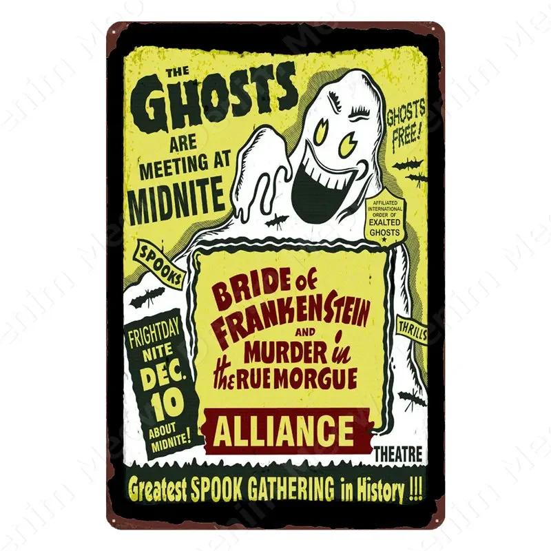 Halloween Party Vintage Metal Tin Sign Trick or Treat Home Bedroom Club Wall Decor Pumpkin Monster Poster Door Decorati