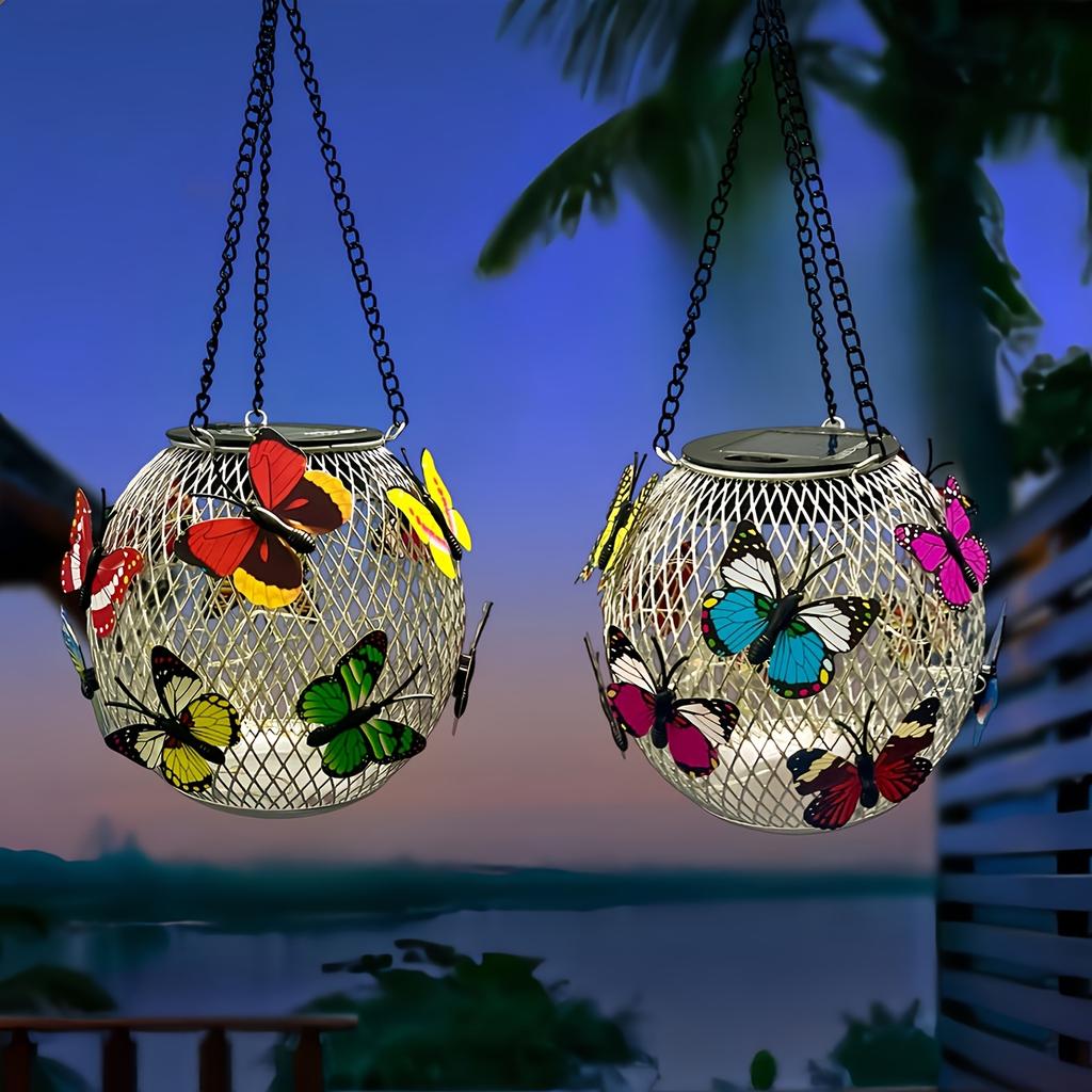 1/2pcs Solar-Powered Butterfly Lanterns Metal Hanging Outdoor Lights, Yard Decor - Holiday Gift Solar Outdoor Decorations