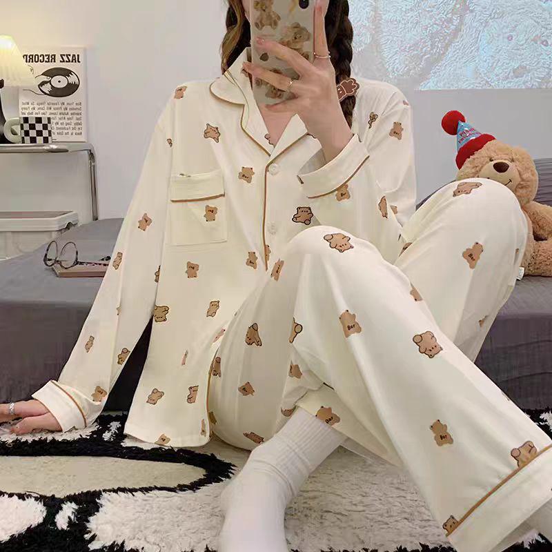 

Double-Sided Velvet Fleece Pajama Set - Women s Long-Sleeve & Long-Pant, Cartoon Print, Warm Autumn/Winter Homewear Large