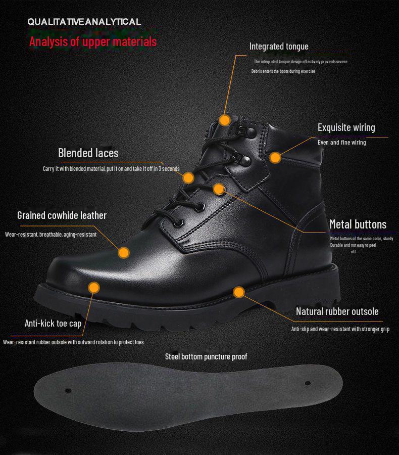 Pánské zimní bojové boty z pravé kůže s vlněnou podšívkou a vojenským háčkem