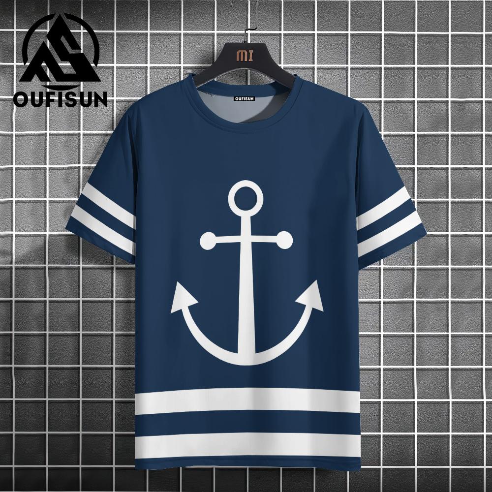 Men's T Shirt Ship Anchor Print Summer Casual Short Sleeve 3d T Shirts Streetwear O Neck Pullover Oversized Male Clothing