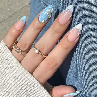 Sommer Nagelaufkleber Blume Abnehmbare Nagelhülle Welle Tragen Nagel Dreidimensionaler Nagelaufkleber Französischer Diamant