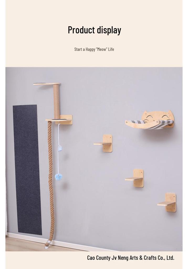 Ceiling-High Solid Wood Cat Tree with Rope Ladder and Jumping Platforms