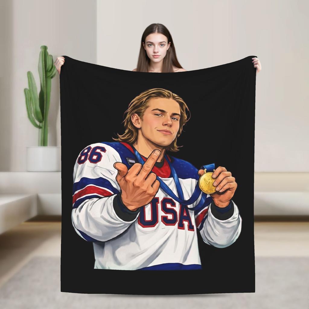 Jack Hughes USA Goldmedaille Hockey Decke Flanell Textil Dekor Multifunktionale Warme Überwurfdecke für Bettwäsche Auto Tagesdecke
