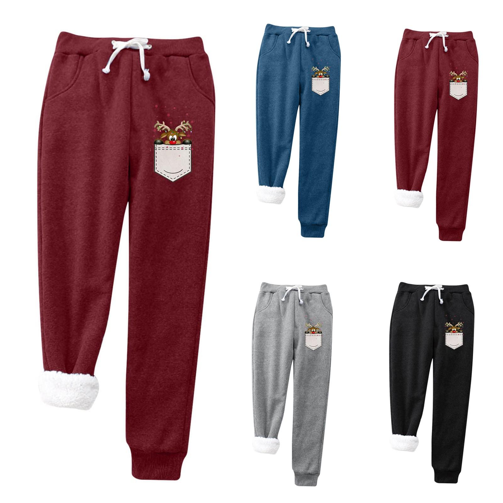 

Модные женские рождественские осенне-зимние утолщенные спортивные базовые свободные длинные брюки с завязками