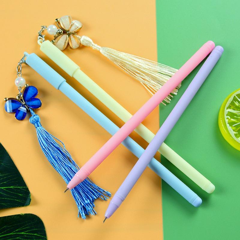 12pcs 0.5mm Creative Butterfly Tassel Pendant Pen High-value Stationery Pendant Gel Pen Back To School Season
