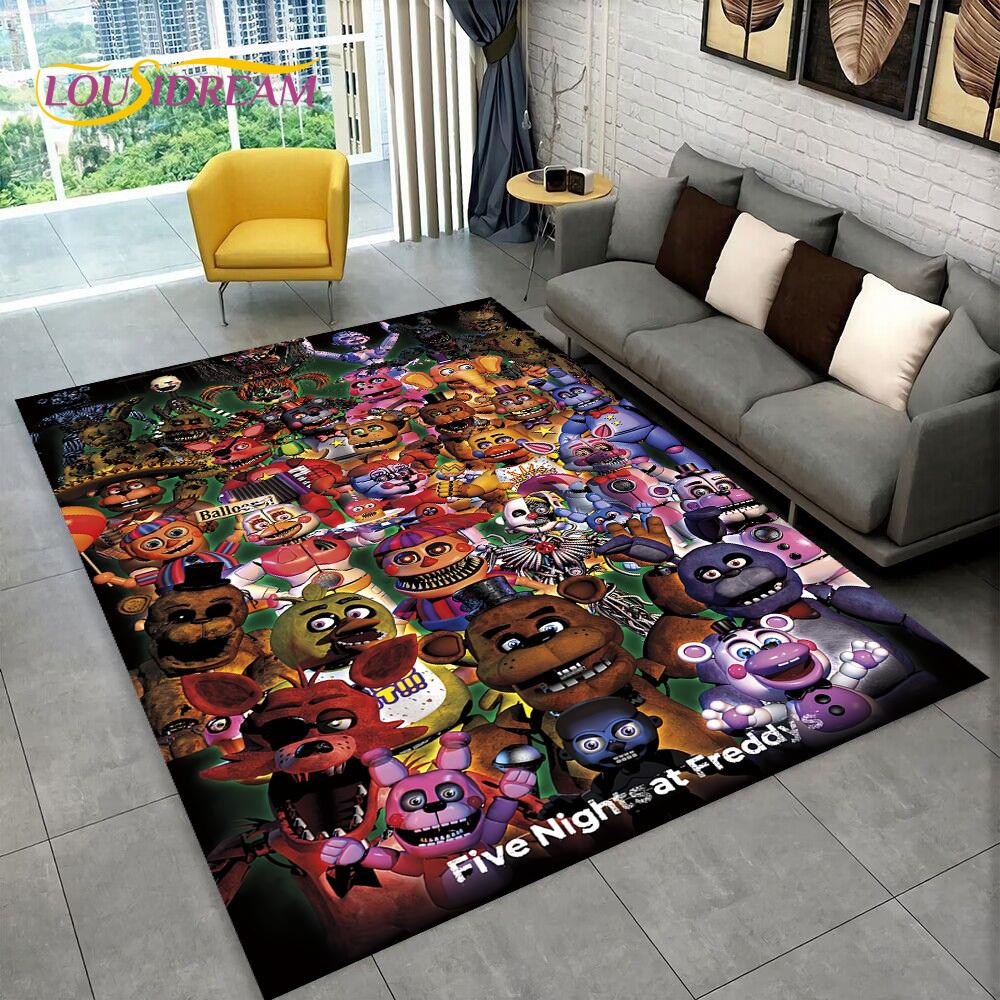 Horror Game FNAF Movie Freddy Bonnie Carpet Rug for Home Living Room Bedroom Sofa Doormat Decor,kids Play Area Rug Non-slip Mat