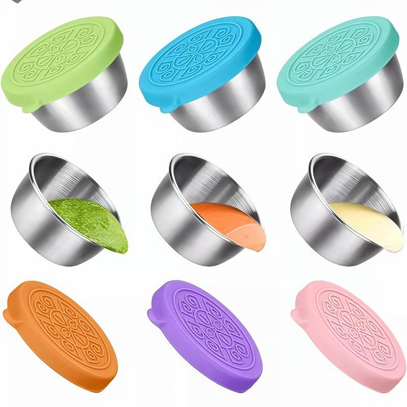Sealed Stainless Steel 304 Dipping Sauce Dish with Silicone Lid, Portable Seasoning Cup for Home and Outdoor Use
