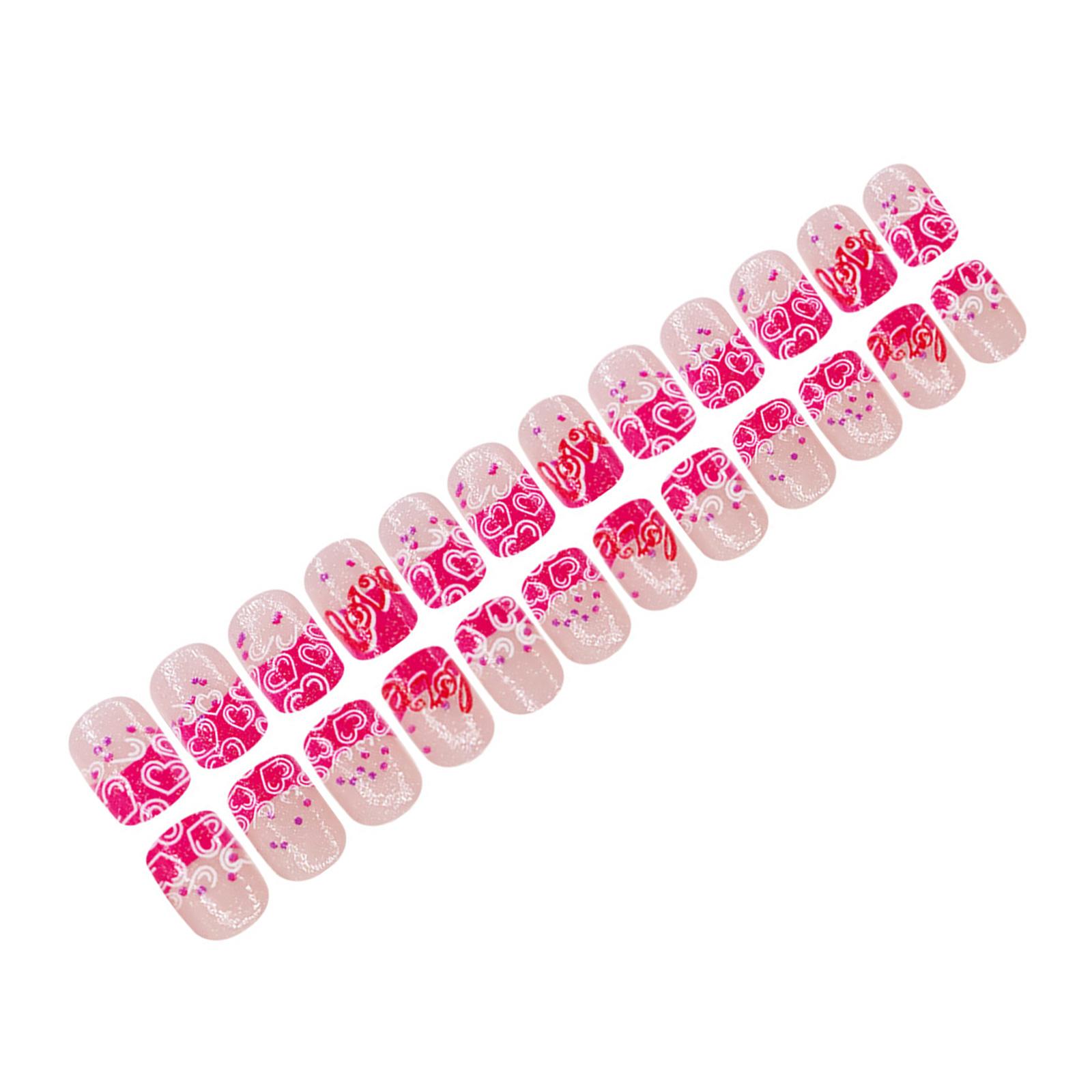 

24 Pcs French Tip Press On Nail Short Square Acrylic Nail Heart Full Cover Stick on Nail Valentines Day False Nail