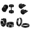 Piercing Jewelry Stainless Steel Earrings Set Black Dumbbell Stud Hoop Earrings Tragus Earrings