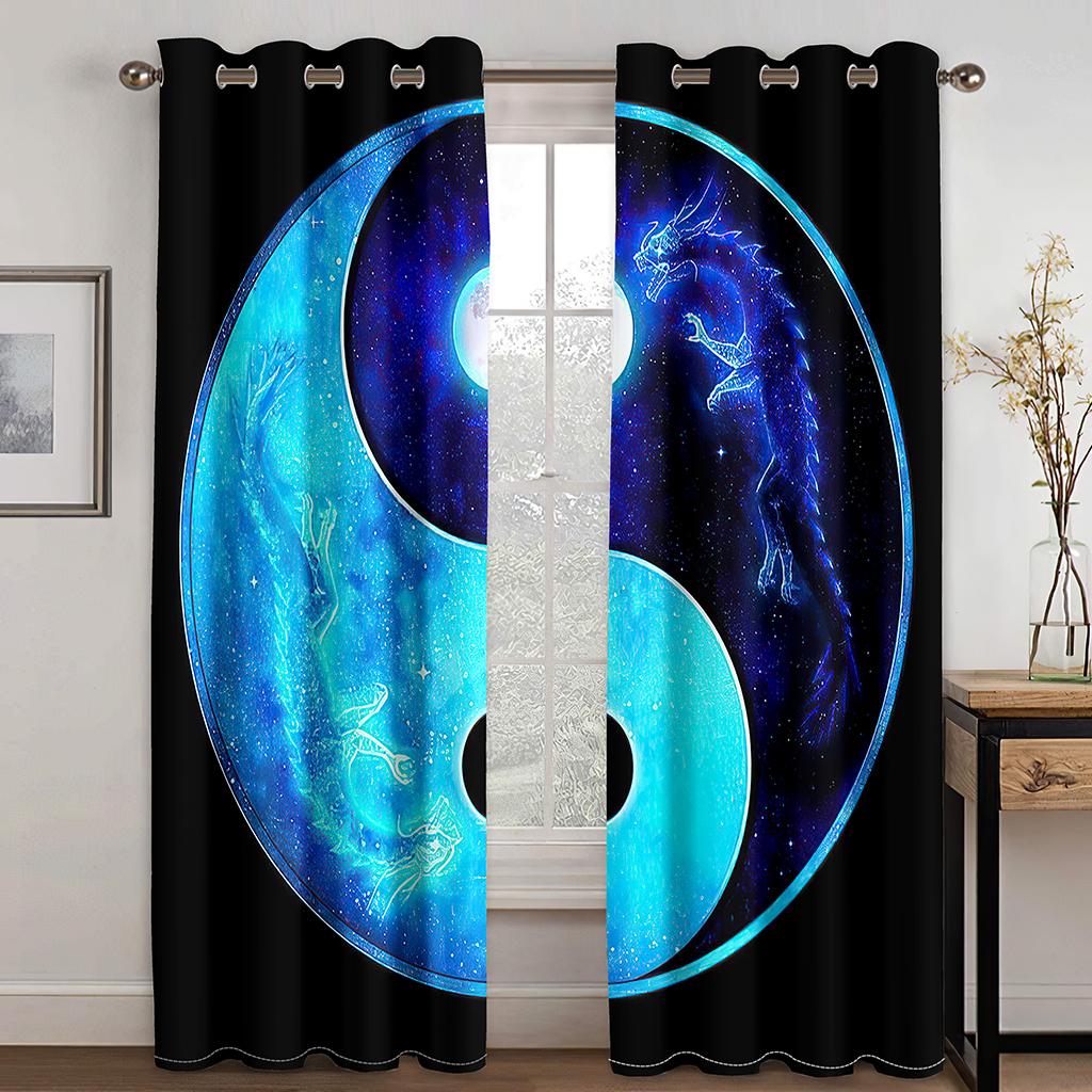 Chinese Traditional Tai Chi Curtains Chinese Bagua Art Curtains 2 Panel Taoist Lovers Living Room Bedroom Balcony Decor