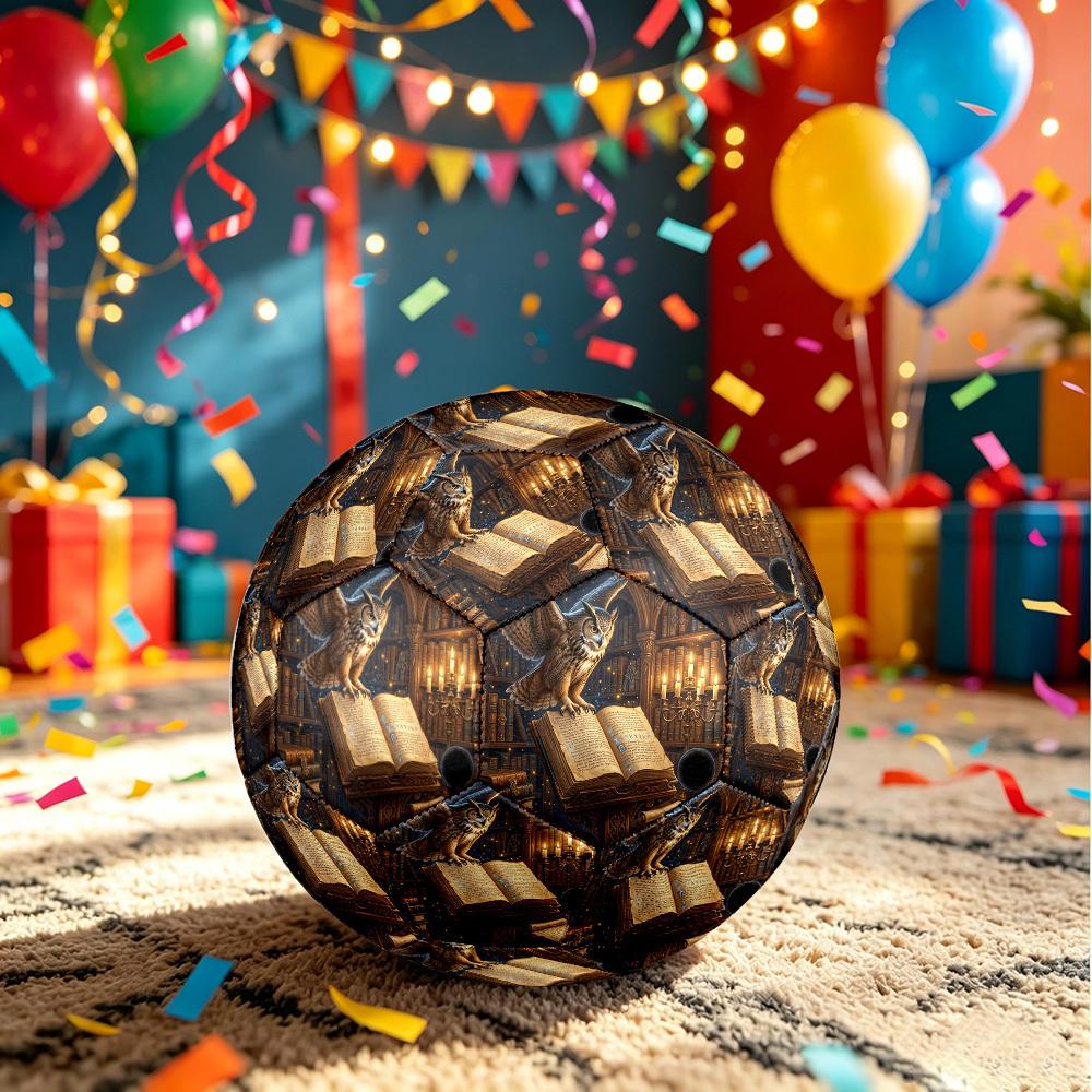 1pc Wise Owl Library Theme Soccer Ball Football, Size 5, Lightweight PVC, Outdoor Training Soccer Ball,Sports Gift t61445