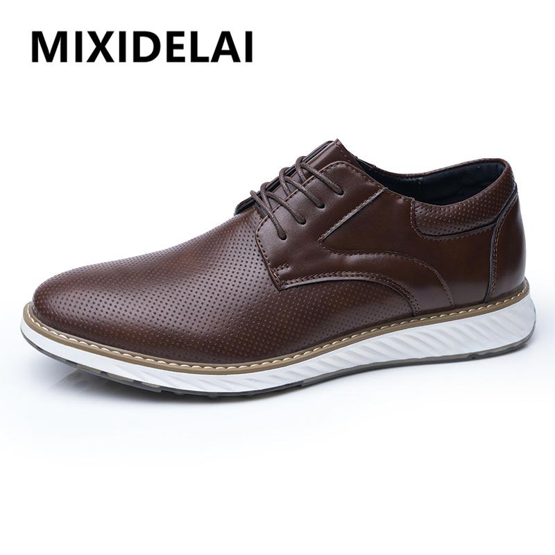 Spring Autumn Fashion Men Shoes Men PU Leather Oxfords Shoes Casual Lace-up Formal Business Wedding Dress Shoes Big Size 39-46