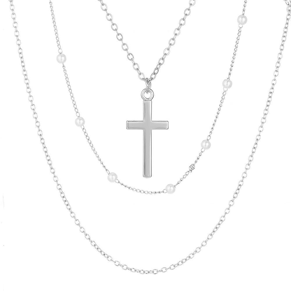 Women's Geometric Diamond Cross Necklace - European & American Punk Hip-Hop Style Choker