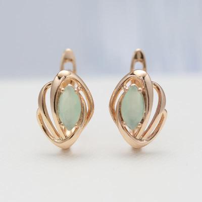 Hollow Geometric Mist Green Zircon Drop Earrings Golden Fashion Jewelry Wedding Elegant Accessories