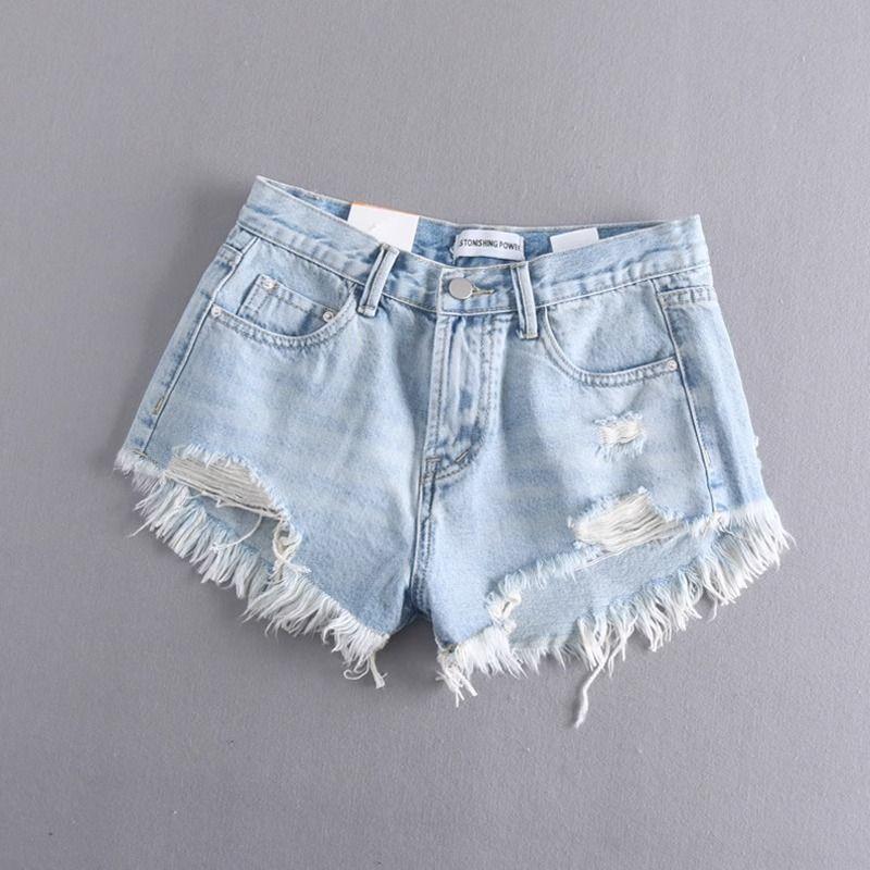 

Модные сексуальные летние джинсовые шорты с бахромой средней посадки Light Blue M