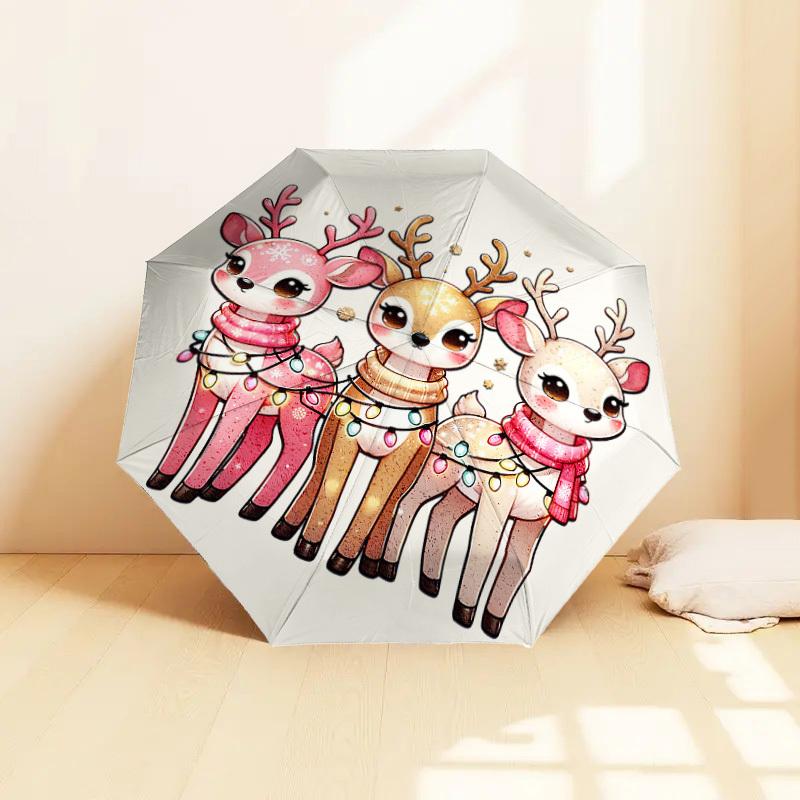1pc Christmas, Deer Pattern Umbrella Design Automatic Opening and Closing Umbrella, High-quality Travel Umbrella, Lightweight and Portable, -17