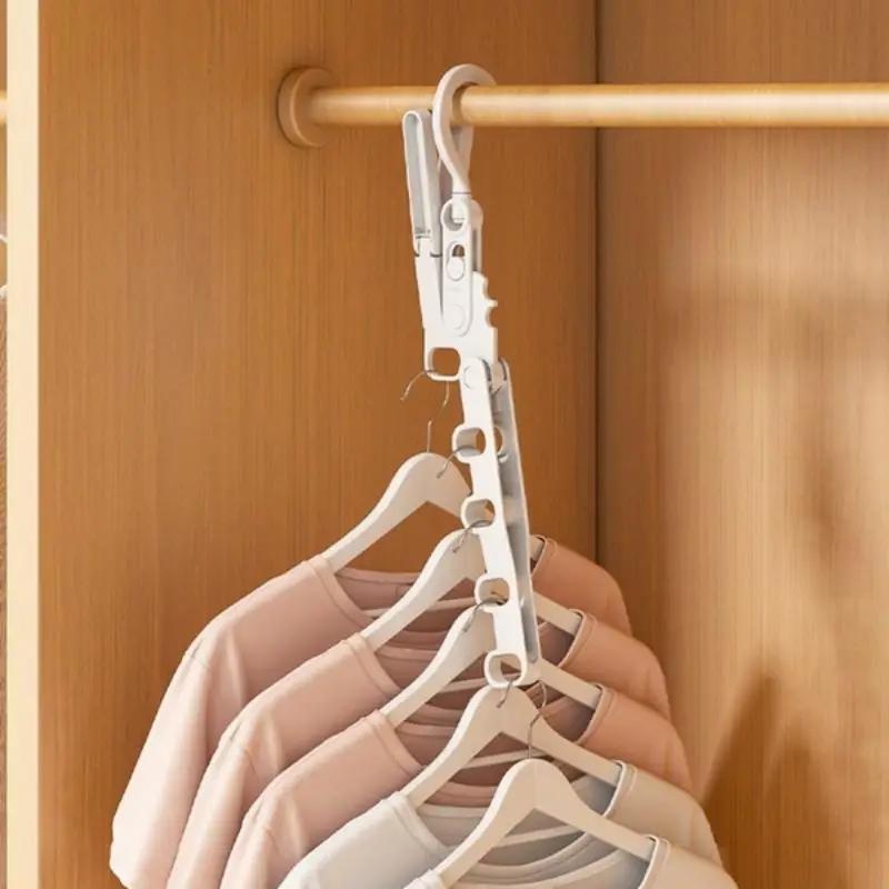 1Pc Five Holes Clothes Hanger Folding Thickened Household Mobile Telescopic Hanger Multifunctional Travel Clothes Drying Rack