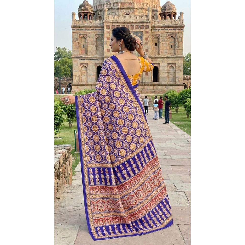 New Launch Beautiful Bagru Printed Saree with Blouse