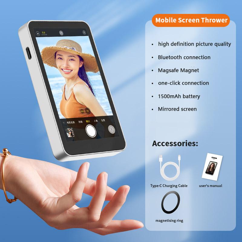 Magsafe Magnetic Mobile Phone Selfie Monitor Screen for Smartphone Rear Camera Live Selfie Video Streaming for iPhone Android