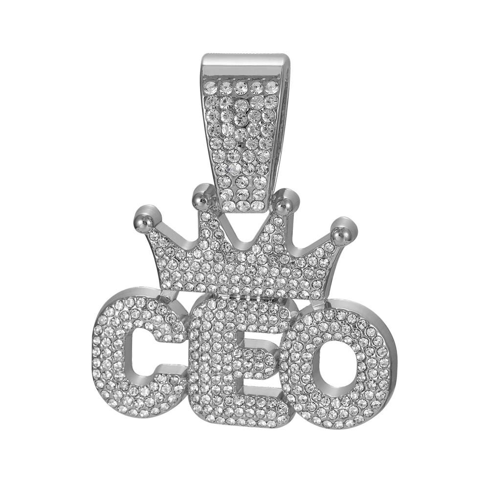 Men Hip Hop Crown CEO Letter Pendant with Cuban Link Chain Necklace For Women Men  Bling Iced Out Rhinestone Necklaces Jewelry