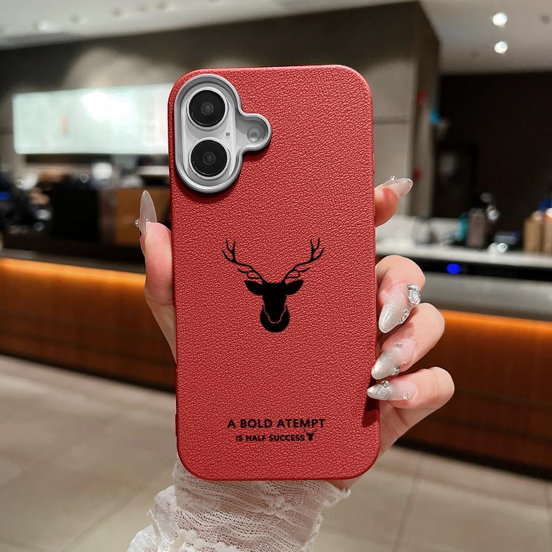 For iPhone 16 Pro Max 15 Pro 14 13 12 11 Case Deer Pattern Solid Color TPU Leather Texture Soft Matte Shockproof Phone Cover