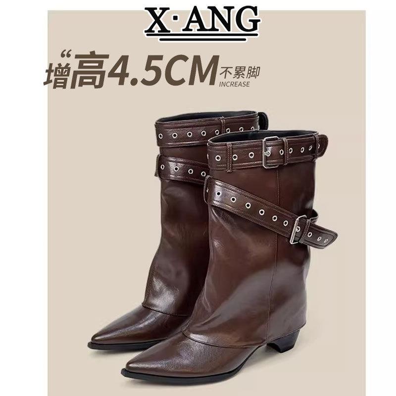 Leather But Knee Knight Boots Spice Girls Belt Buckle Pants Boots Short Boots Women's Boots Western Boots Women's Boots