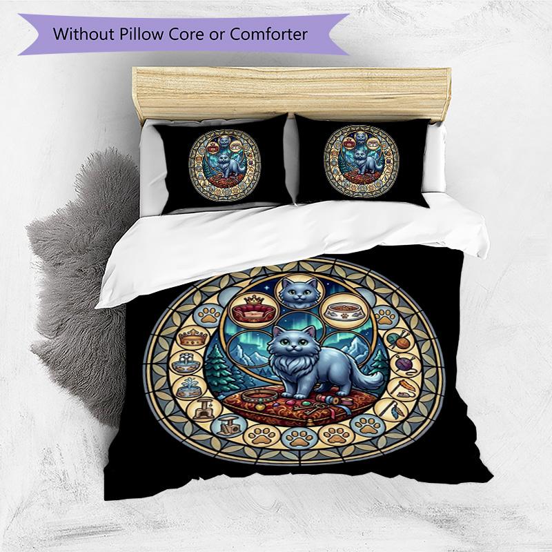 Royal Cat Kingdom Pattern Bedding,Quilt Set Quilt Cover Pillowcase Home Birthday Gift (1*duvet Cover+2*pillowcase,without Core)