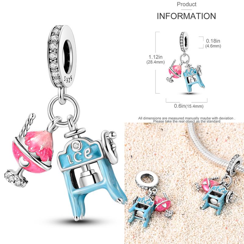 Fruit Food Charms Plata De Leyoriginal Strawberry Avocado Dessert Cake Charm Beads For Women Bracelet Accessory Diy Jewelry