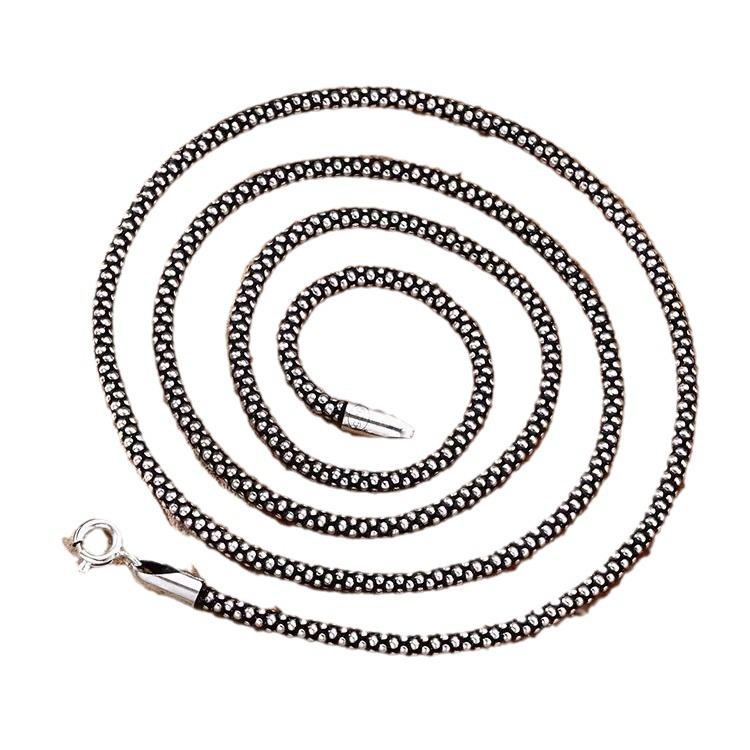 Vintage S925 Sterling Silver Oxidized Popcorn Chain Necklace for Men & Women